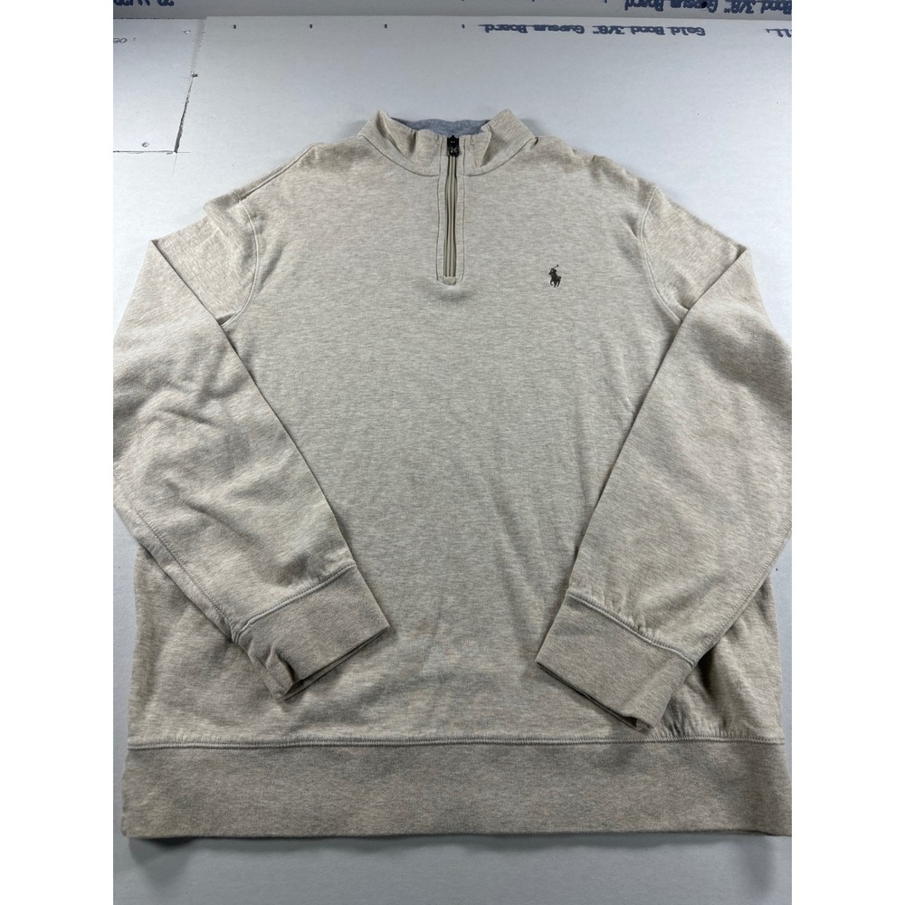 Polo Ralph Lauren Mens Large Oatmeal Beige Heather Quarter Zip Pullover Sweater